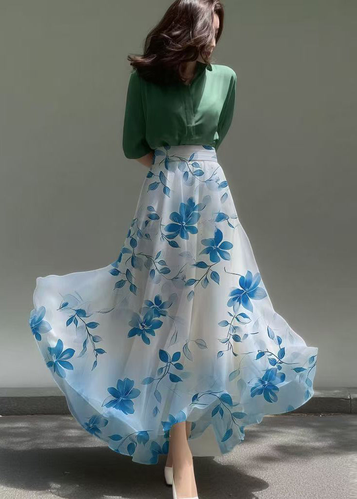 Women Gradient Blue Print Chiffon Beach Skirts Summer
