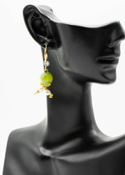 Women Grass Green Fine Crystal Original Design Drop Earrings