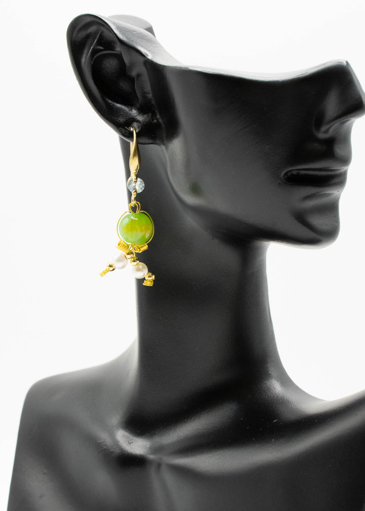 Women Grass Green Fine Crystal Original Design Drop Earrings