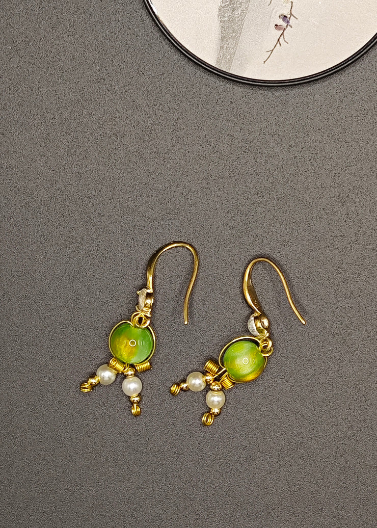 Women Grass Green Fine Crystal Original Design Drop Earrings