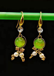 Women Grass Green Fine Crystal Original Design Drop Earrings