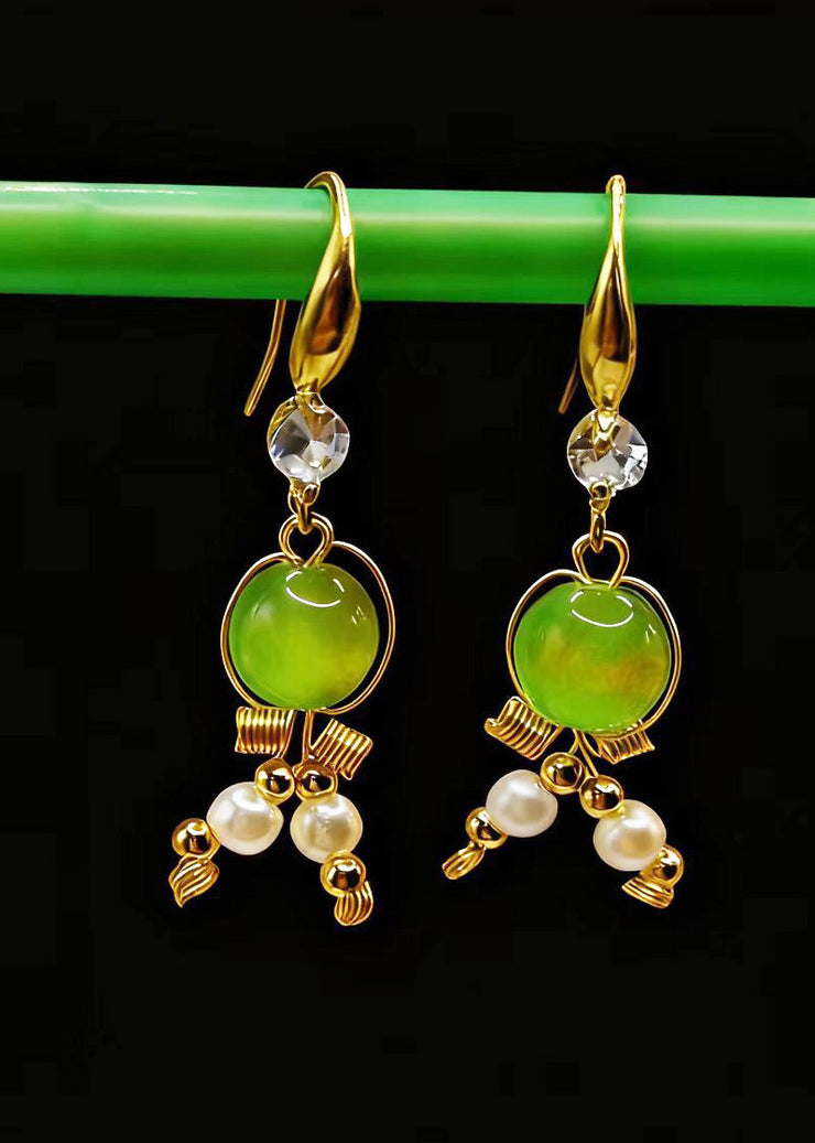 Women Grass Green Fine Crystal Original Design Drop Earrings