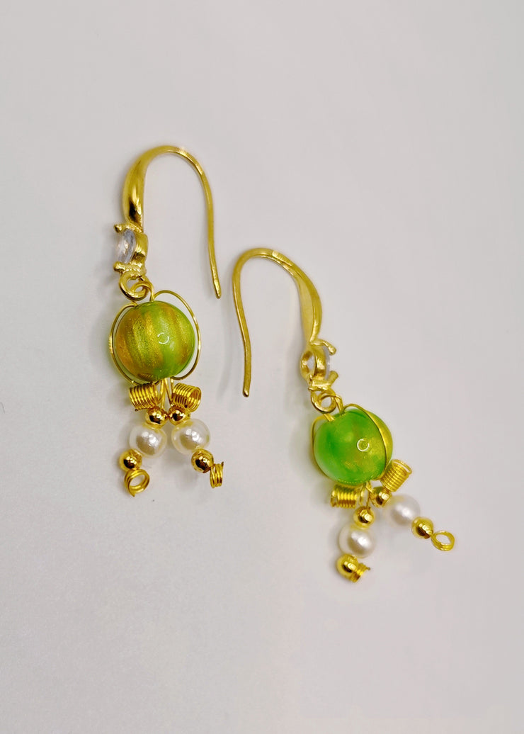 Women Grass Green Fine Crystal Original Design Drop Earrings
