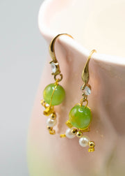Women Grass Green Fine Crystal Original Design Drop Earrings