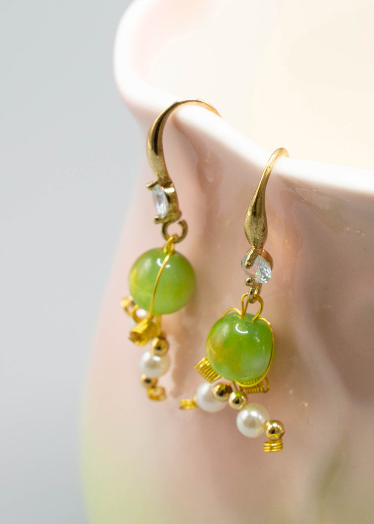 Women Grass Green Fine Crystal Original Design Drop Earrings