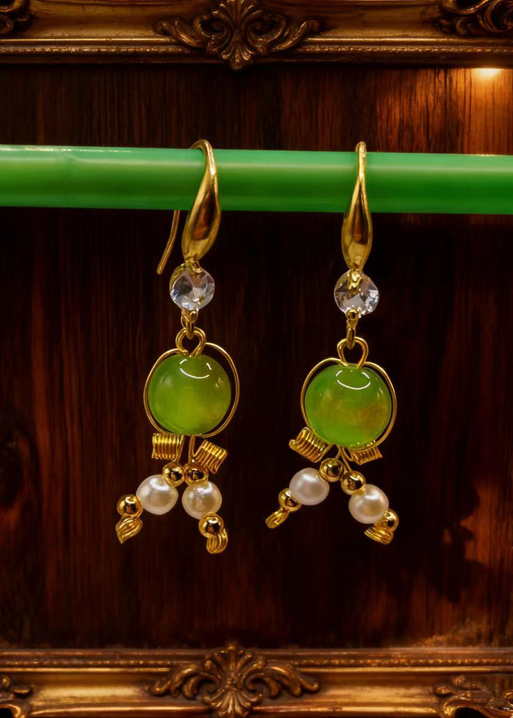 Women Grass Green Fine Crystal Original Design Drop Earrings