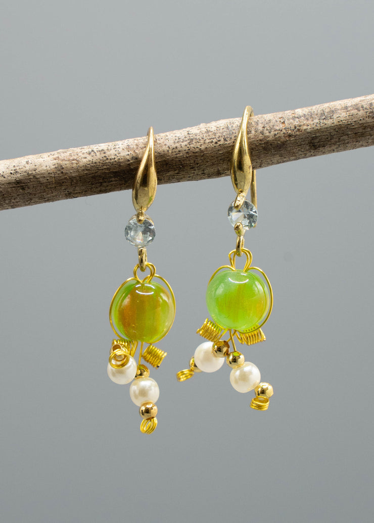 Women Grass Green Fine Crystal Original Design Drop Earrings