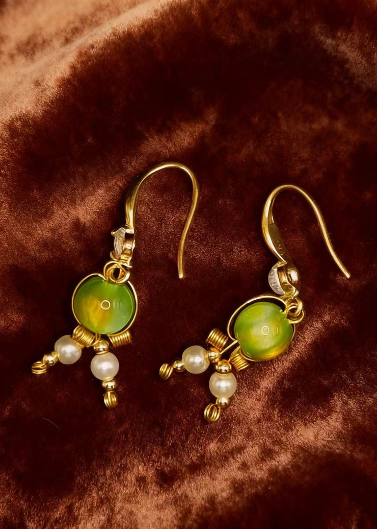 Women Grass Green Fine Crystal Original Design Drop Earrings