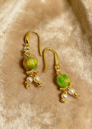 Women Grass Green Fine Crystal Original Design Drop Earrings