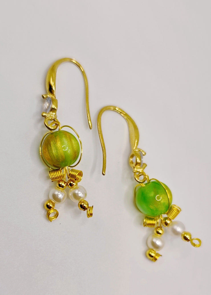 Women Grass Green Fine Crystal Original Design Drop Earrings