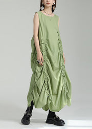 Women Grass Green O-Neck Maxi Dress Sleeveless