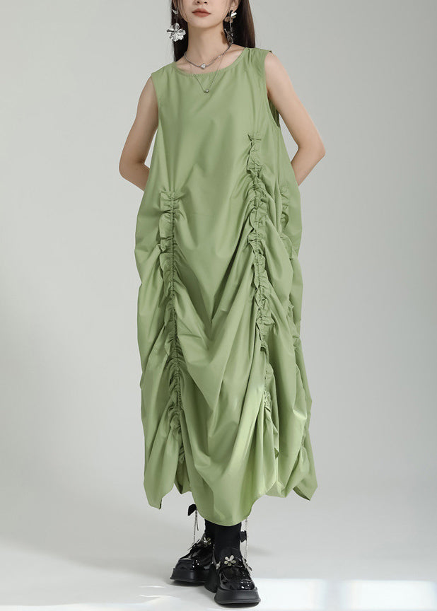 Women Grass Green O-Neck Maxi Dress Sleeveless