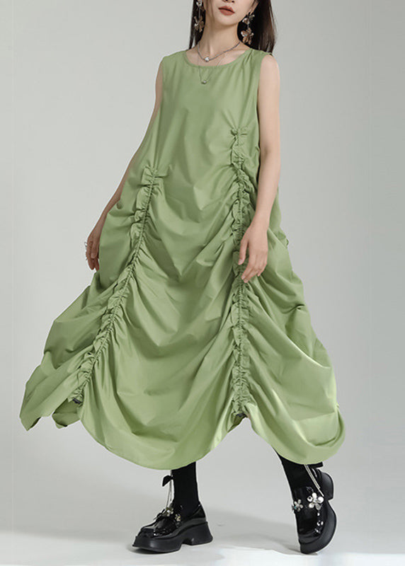 Women Grass Green O-Neck Maxi Dress Sleeveless