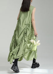 Women Grass Green O-Neck Maxi Dress Sleeveless