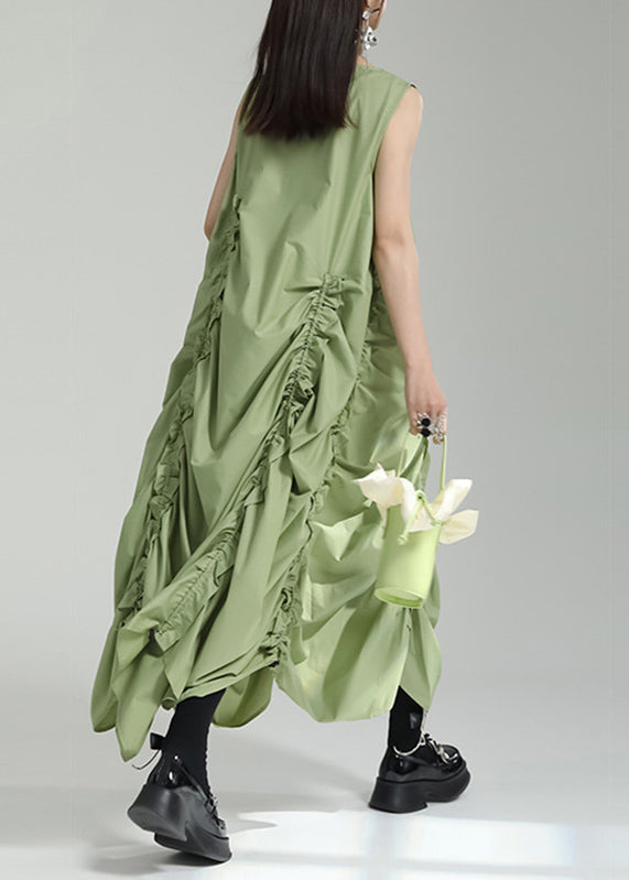Women Grass Green O-Neck Maxi Dress Sleeveless