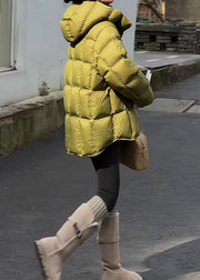 Women Green Hooded Zippered Drawstring Duck Down Down Coat Winter