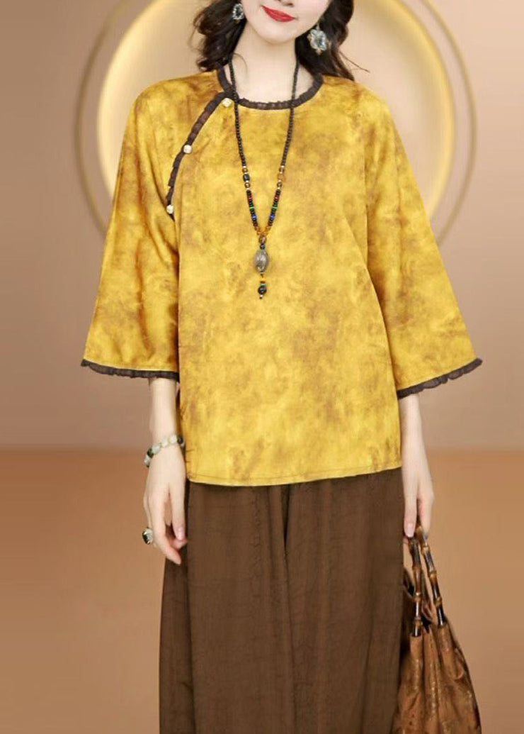 Women Green O Neck Ruffled Patchwork Silk Shirt Bracelet Sleeve