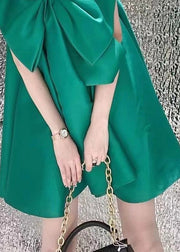 Women Green One Shoulder Bow Satin Party Dress Summer