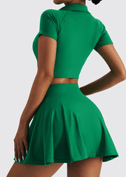 Women Green Peter Pan Collar Tummy Control Bra And Leggings Set