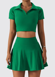 Women Green Peter Pan Collar Tummy Control Bra And Leggings Set