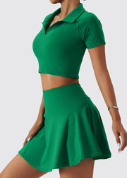 Women Green Peter Pan Collar Tummy Control Bra And Leggings Set