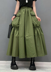Women Green Pockets Patchwork Elastic Waist Maxi Skirts Summer