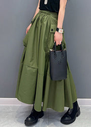 Women Green Pockets Patchwork Elastic Waist Maxi Skirts Summer