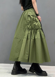 Women Green Pockets Patchwork Elastic Waist Maxi Skirts Summer