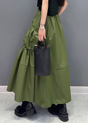 Women Green Pockets Patchwork Elastic Waist Maxi Skirts Summer