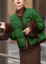 Women Green Tasseled Patchwork Duck Down Oriental Coats Winter
