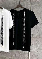 Women Grey Necktie Solid Cotton T Shirts Summer