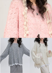 Women Grey Oversized Patchwork Knit Sweaters Winter
