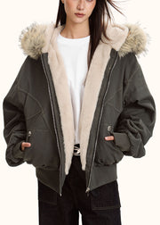 Women Grey Oversized Patchwork Warm Fleece Hoodies Outwear Winter