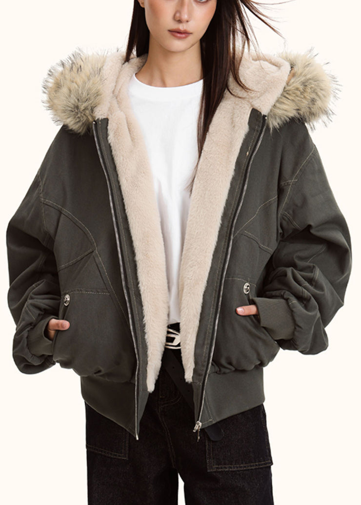Women Grey Oversized Patchwork Warm Fleece Hoodies Outwear Winter