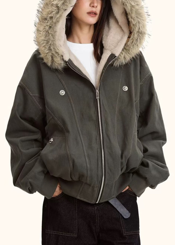 Women Grey Oversized Patchwork Warm Fleece Hoodies Outwear Winter