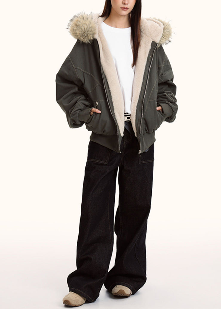 Women Grey Oversized Patchwork Warm Fleece Hoodies Outwear Winter