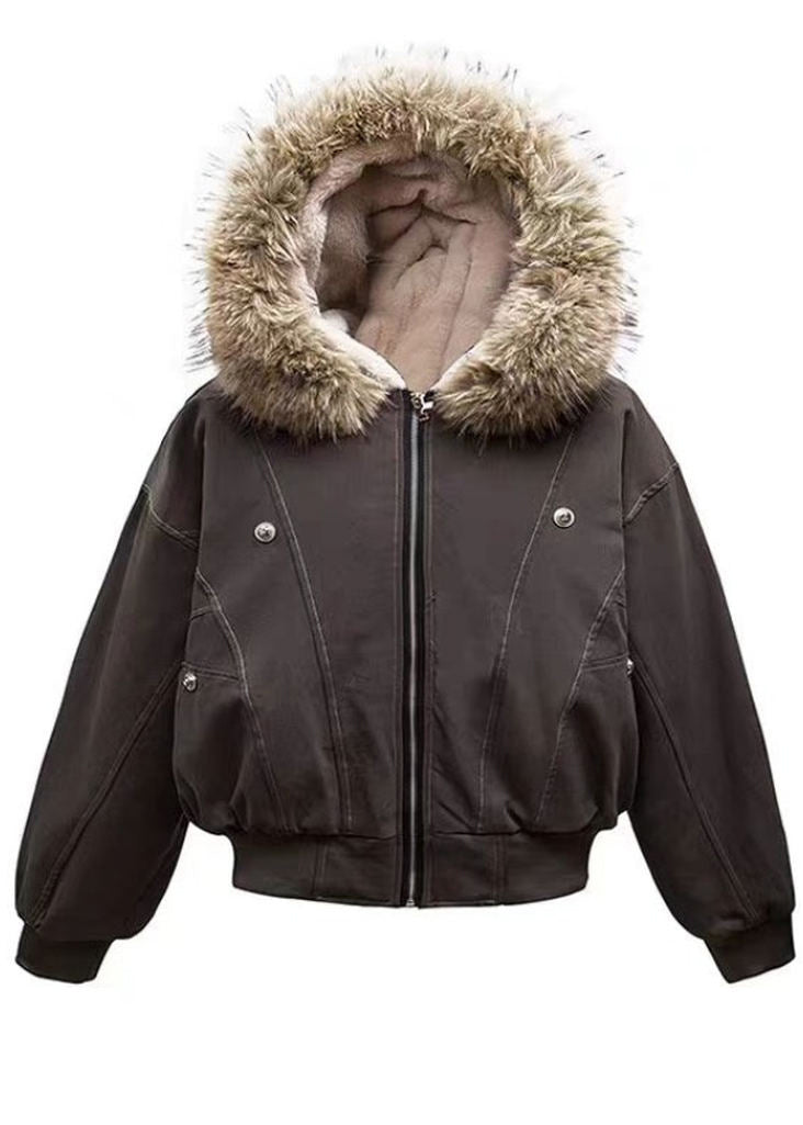 Women Grey Oversized Patchwork Warm Fleece Hoodies Outwear Winter