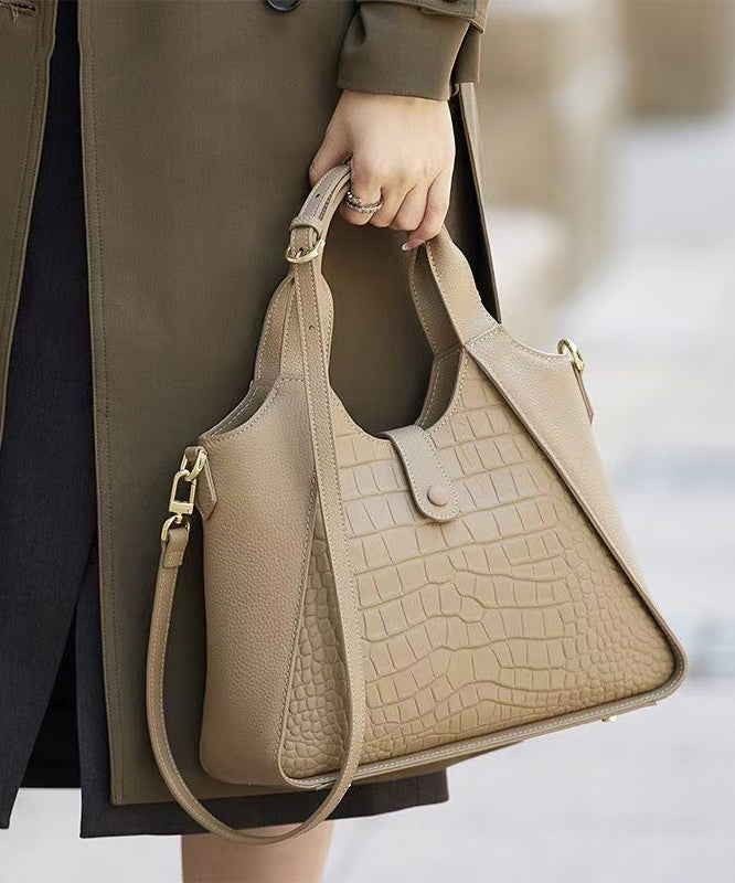 Women Grey Patchwork Durable Calf Leather Tote Bag
