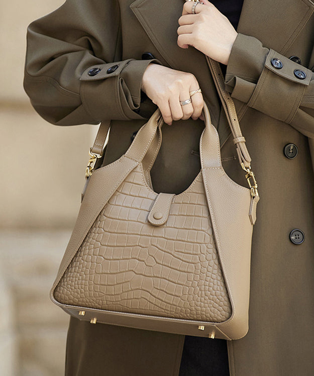 Women Grey Patchwork Durable Calf Leather Tote Bag