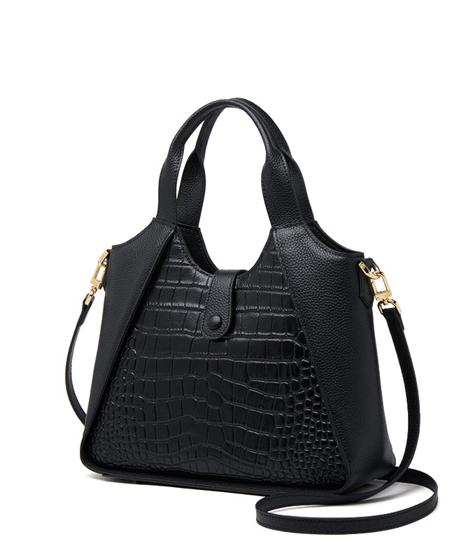 Women Grey Patchwork Durable Calf Leather Tote Bag