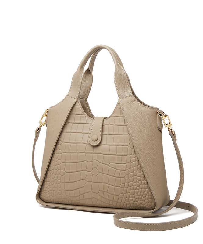 Women Grey Patchwork Durable Calf Leather Tote Bag