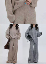 Women Grey Sequins Thick Knit Two Pieces Set Winter