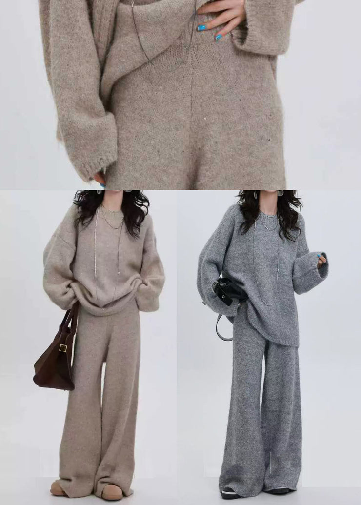 Women Grey Sequins Thick Knit Two Pieces Set Winter
