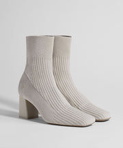 Women Grey Stretch Fabric Splicing Chunky Boots