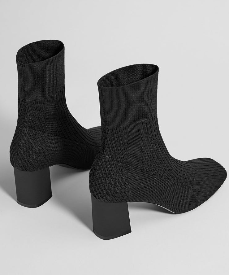 Women Grey Stretch Fabric Splicing Chunky Boots