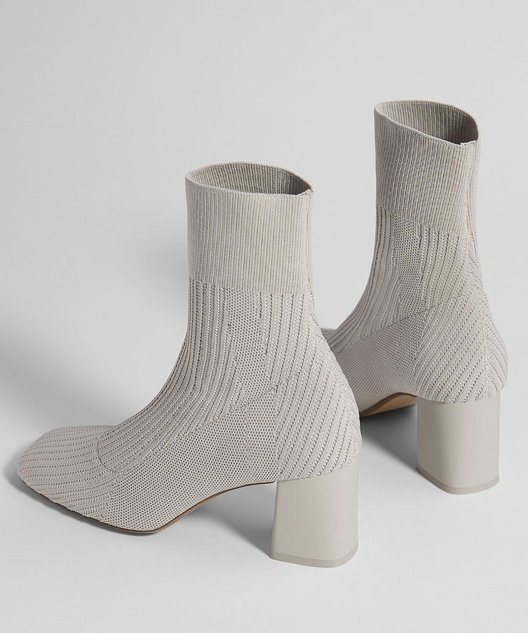 Women Grey Stretch Fabric Splicing Chunky Boots