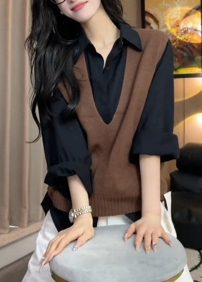 Women Grey V Neck Cozy Warm Knit Vest Tops Sleeveless