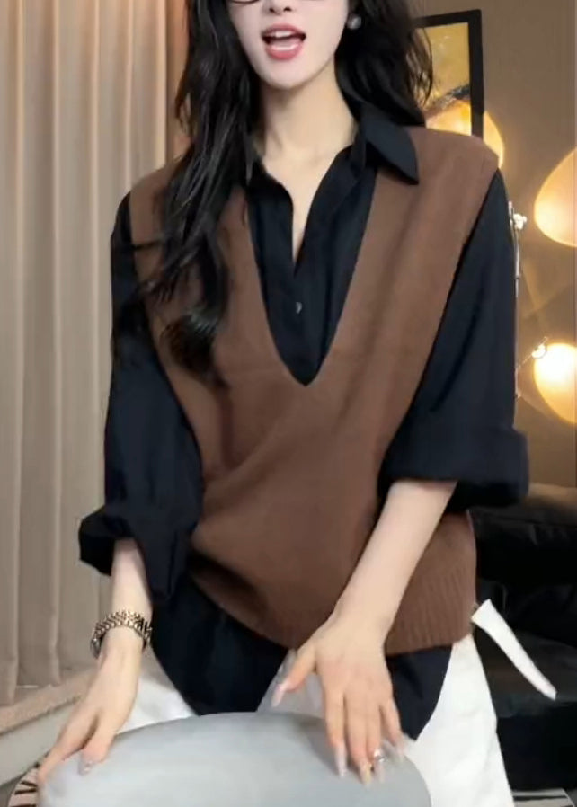 Women Grey V Neck Cozy Warm Knit Vest Tops Sleeveless