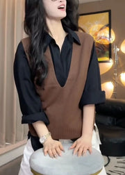 Women Grey V Neck Cozy Warm Knit Vest Tops Sleeveless