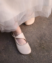 Women Hollow Out Water Sandals Beige Cowhide Leather